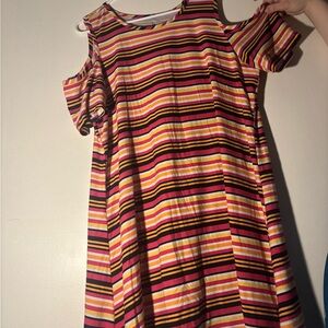 Cold-Shoulder Striped Dress - Pink, Yellow & Black